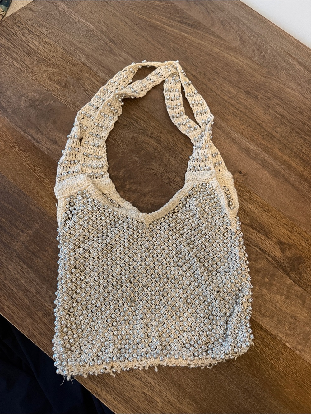 Handcrafted Beaded Cream Shoulder Bag